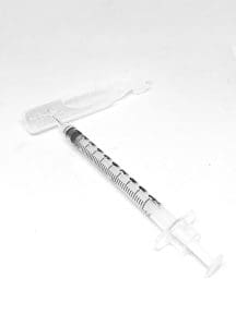 Syringe with water for mixing melanotan 2 peptide safely